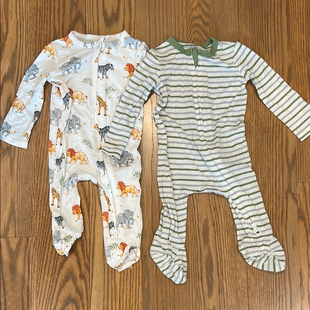 2 Little Me zipper bamboo pajamas 0-3M